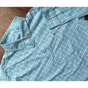 Vineyard‎ Vines Performance Whale Button Down Shirt Plaid Mens Large Teal